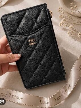 VIP Black Quilted Leather Wallet with Gold Logo